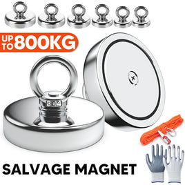10-800Kg Magnet Salvage Recovery Neodymium with Hook + Gloves + Glue + Rope