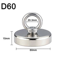 10-800Kg Magnet Salvage Recovery Neodymium with Hook + Gloves + Glue + Rope